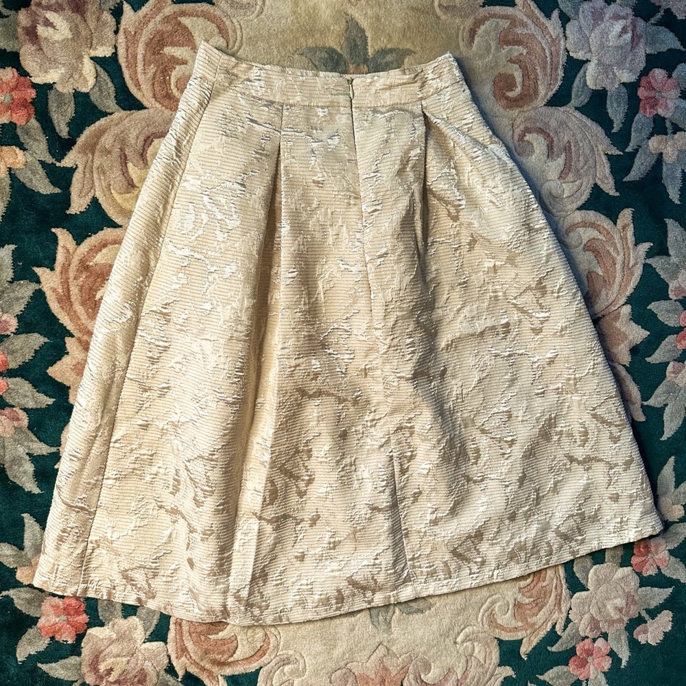 ASTR  Textured Gold Color Pleated Midi Jacquard Skirt Womens